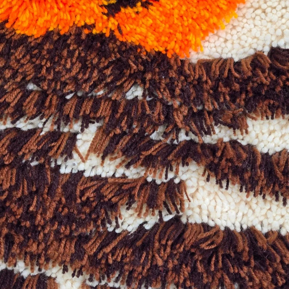 VTG 70s MCM Latch Hook Rug Wall Hanging Sunset Bird Retro Decor Orange Brown